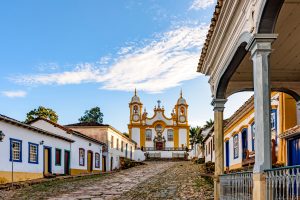 A quiet historic street in the city of Tiradentes in Minas Gerais